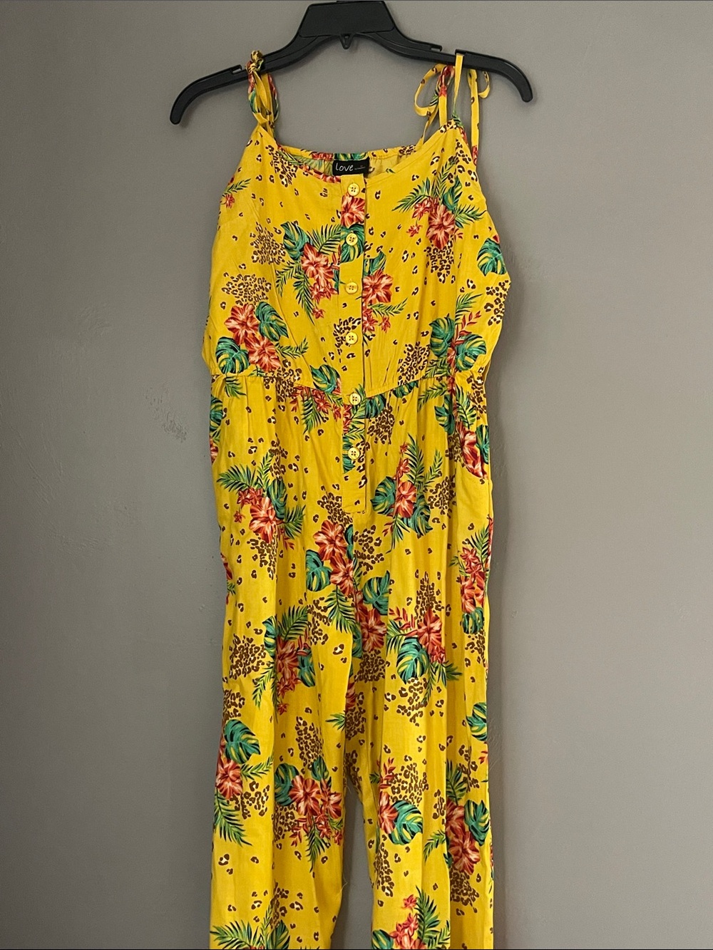 Chesley Yellow Tropical Floral Button-Front Jumpsuit
